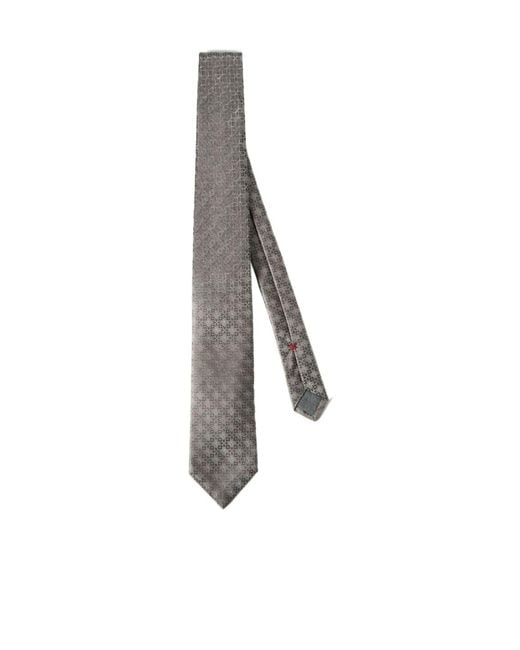 Brunello Cucinelli White Silk Tie With Geometric Floral Pattern for men