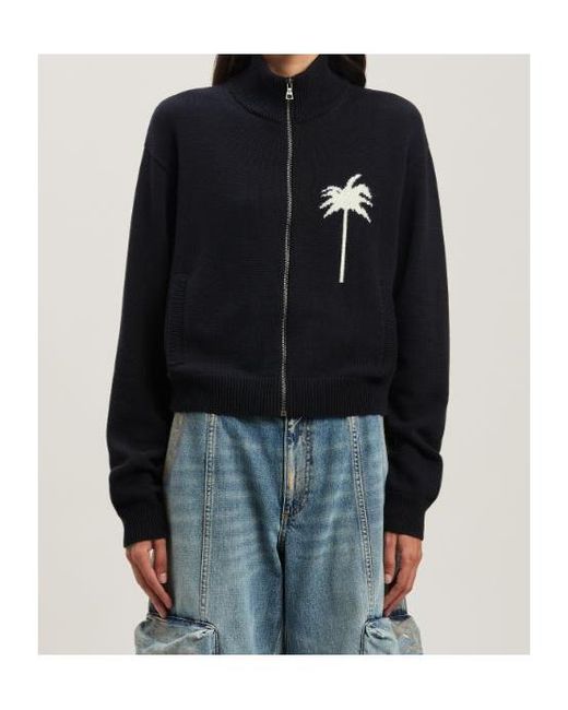 Palm Angels Blue Palm Tree Knitted Track Top