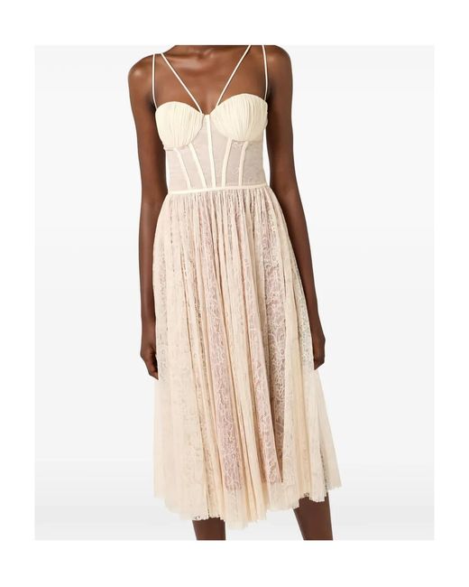 Elisabetta Franchi Natural Corset Lace Midi Dress