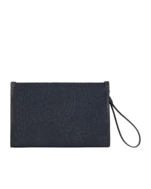 Etro Blue Large Nylon Jacquard Pouch for men