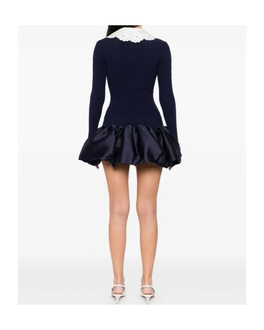 Self-Portrait Blue Knitted Taffeta Mini Dress