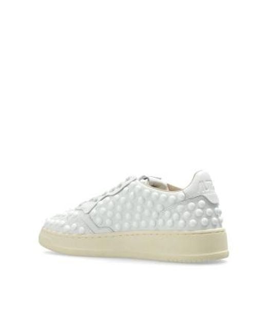 Autry White Medalist Studded Lace-Up Sneakers