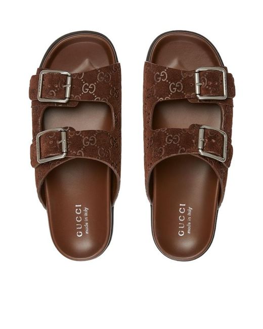 Gucci Multicolor Logo Embossed Leather Slides for men
