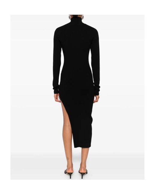 Blumarine Black Buckled Asymmetric Knitted Dress