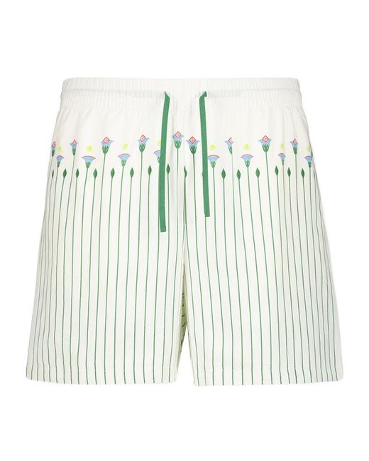 Casablanca White Floral Stripe Sporty Shorts for men