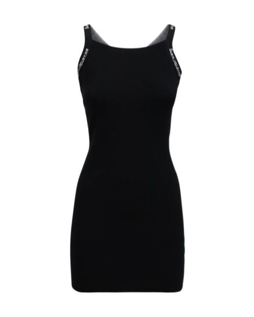 Alexander Wang Black Fitted Stretch Mini Dress W/ Logo Straps