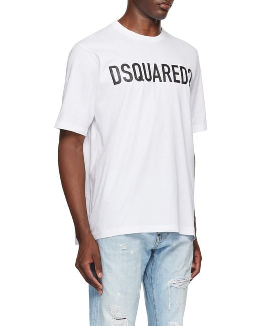 DSquared² White Logo-Printed Crewneck T-Shirt for men