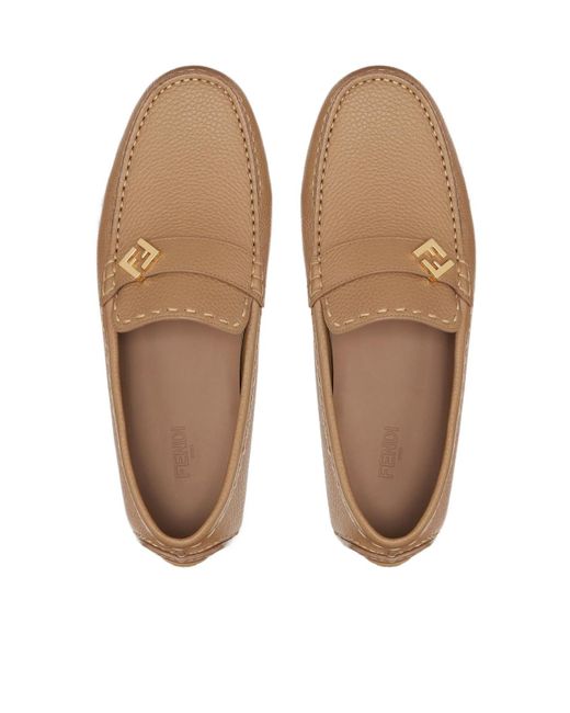 Fendi Brown Ff Plaque Driving Loafers for men