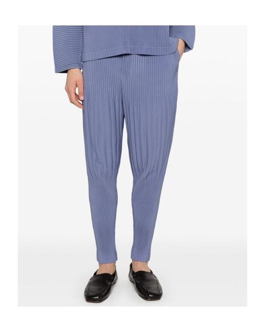 Homme Plissé Issey Miyake Blue Pleated Tapared Trousers for men