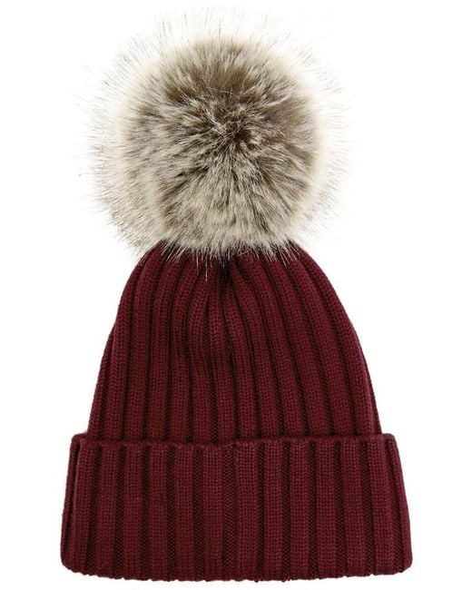 Moncler Red Ribbed Wool Bobble Hat