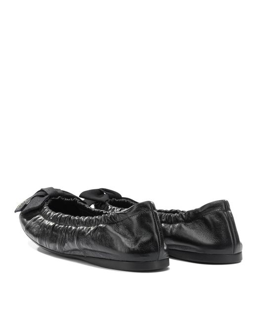 Prada Black Bow-Detail Wrinkled-Effect Ballet Flats