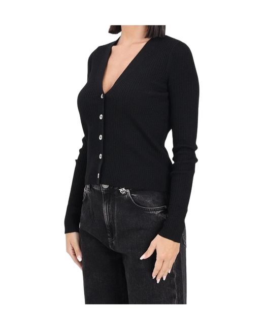 Pinko Black Love Birds Logo Rib-Knit Cardigan