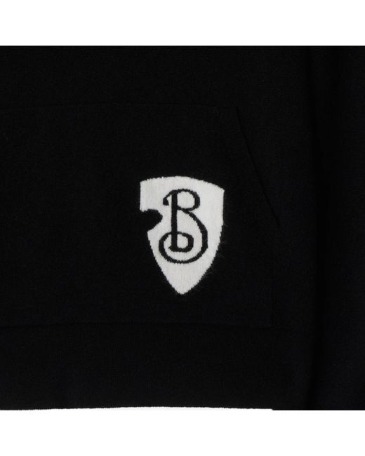 Burberry Black B Shield Logo Intarsia-Knit Drawstring Hoodie
