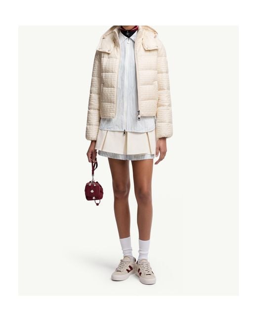 Moncler Natural Gisors Geometric-Quilted Hooded Short Down Jacket