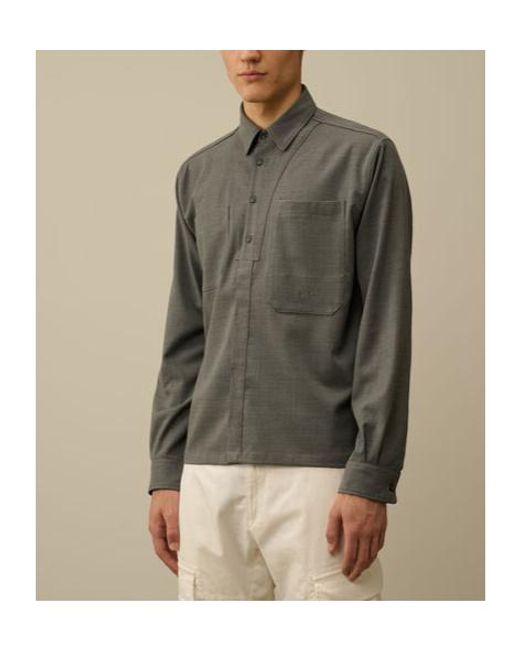 C P Company Green Long-Sleeved Wool Shirt for men