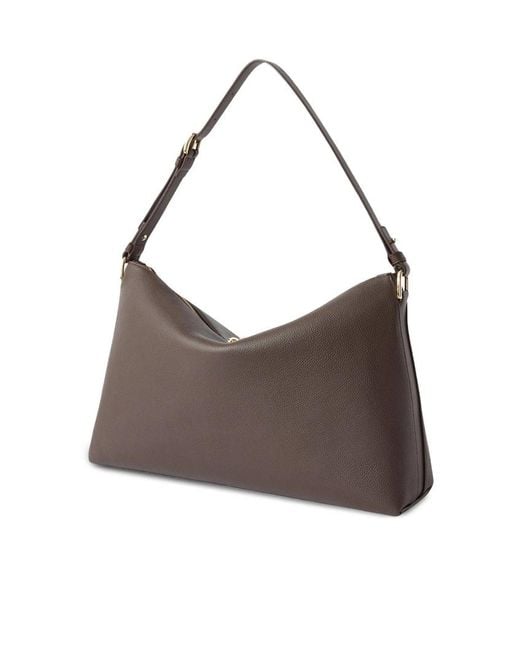 Furla Brown Large Debby Zip Leather Shoulder Bag