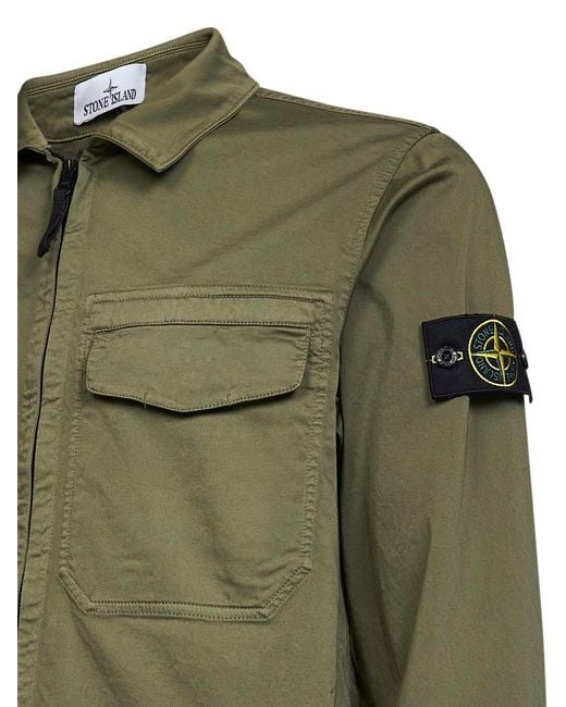 Stone Island Green Logo Patch Zip-Up Jacket for men