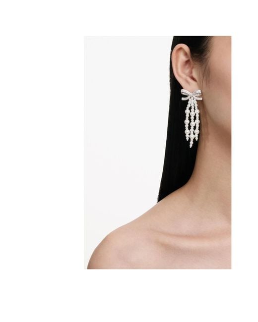 Self-Portrait White Bow Embellished Earrings