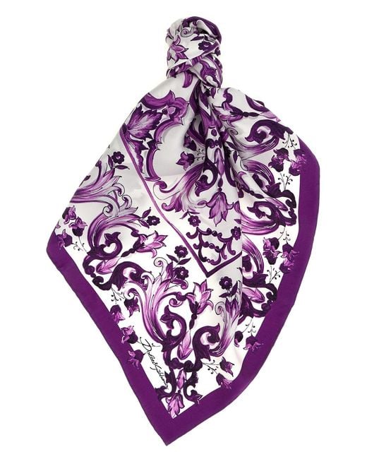 Dolce & Gabbana Purple 'Maiolica' Print Scarf