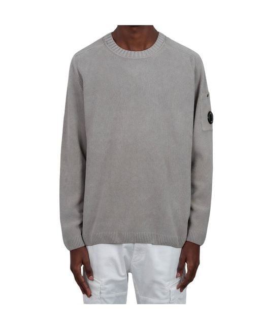 C P Company Gray Logo Crew Neck Knit Sweater for men