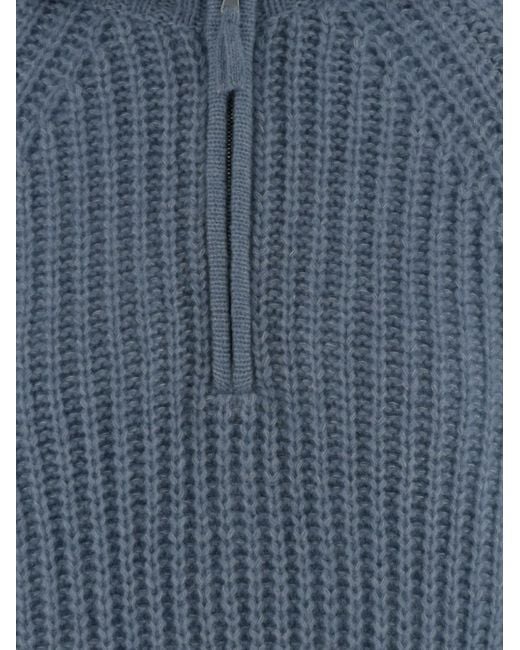 Allude Blue Half Zip Turtleneck Knitted Sweater