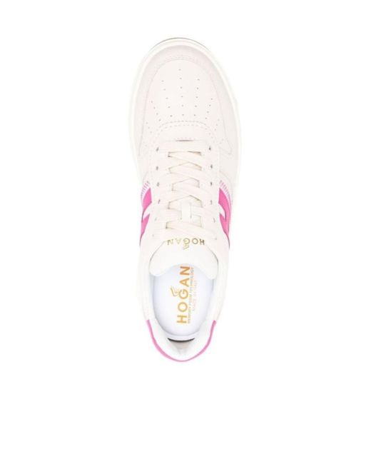 Hogan Pink Round Toe Lace-Up Sneakers