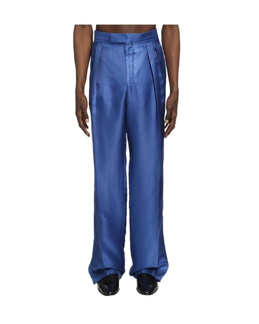 Tom Ford Blue Pleated Casual Pants for men