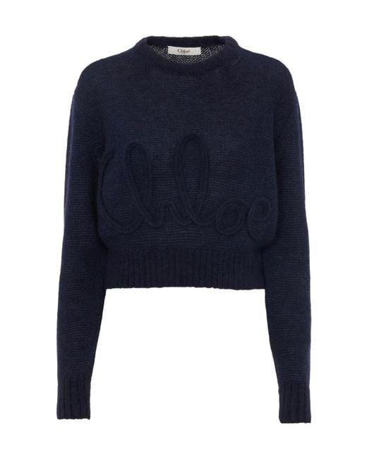Chloé Blue Chloé Logo Knitted Jumper