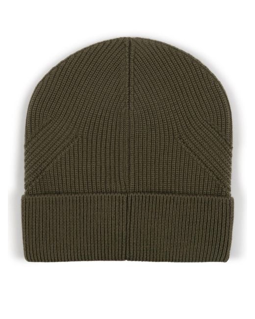 Moncler Green Logo Patch Ribbed Beanie for men