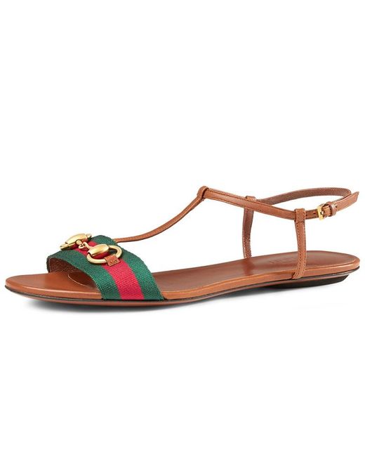Gucci Brown Ribbon Details Flat-Soled Sandals