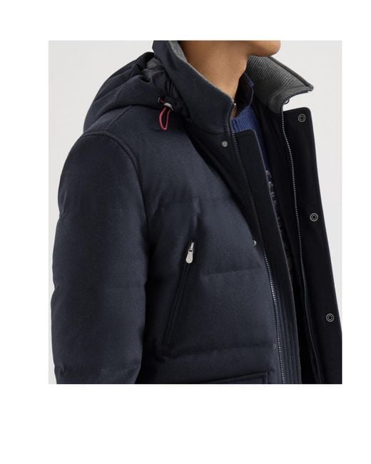 Brunello Cucinelli Blue Quilted Hooded Jacket for men
