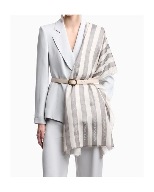 Emporio Armani White Striped Square Scarf