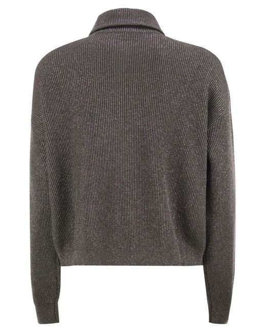 Brunello Cucinelli Gray Lurex Detailed Jumper
