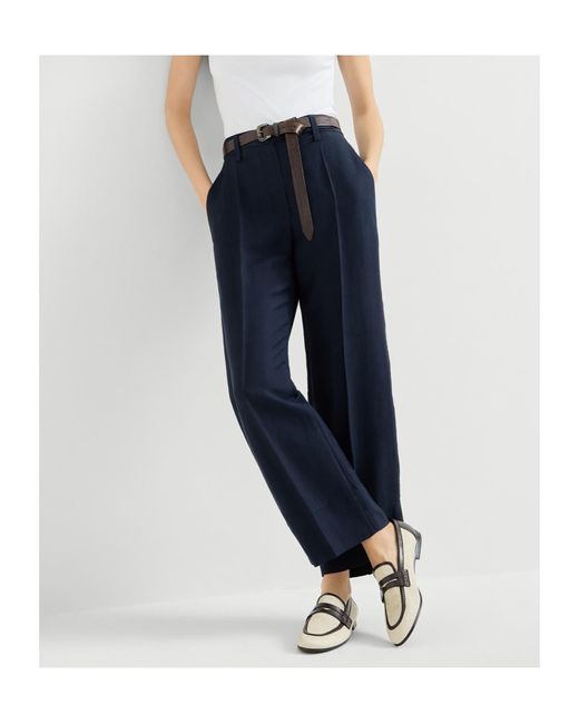 Brunello Cucinelli Blue Fluid Twill Cigarette Trousers