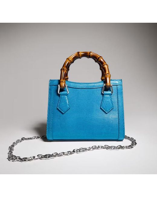 Gucci Blue Diana Lizard Small Tote Bag