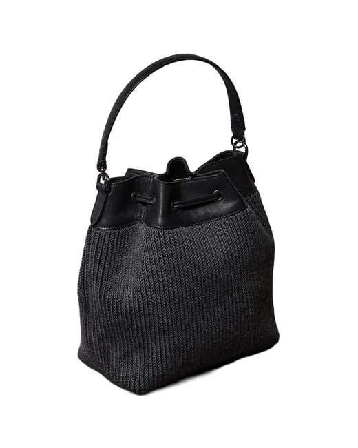 Brunello Cucinelli Black Drawstring Cable-Knit Tote Bag