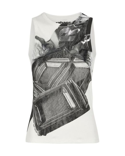 Rabanne Gray Metallic-Print Stretch-Cotton Tank Top
