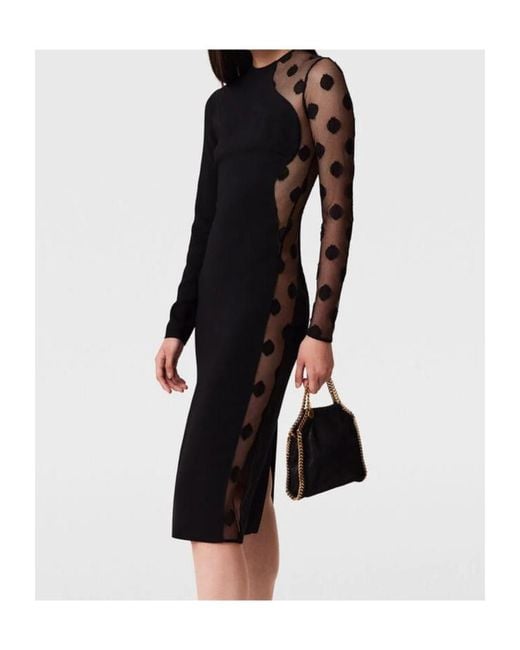 Stella McCartney Black Polka-Dot Mesh-Panel Midi Dress