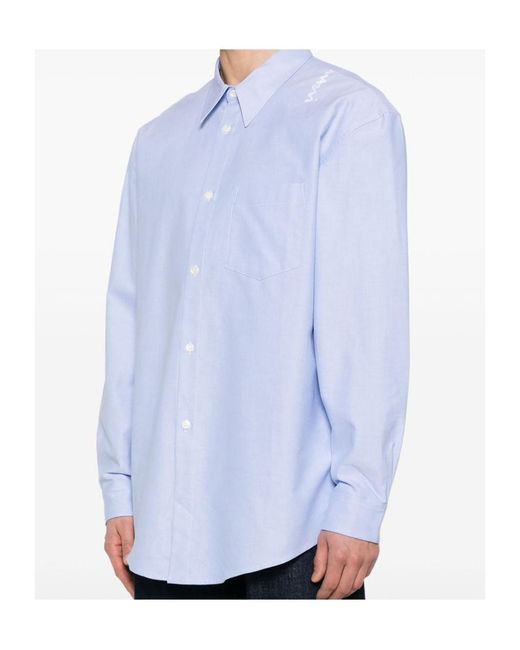 Marni White Logo Embroidered Oxford Shirt for men