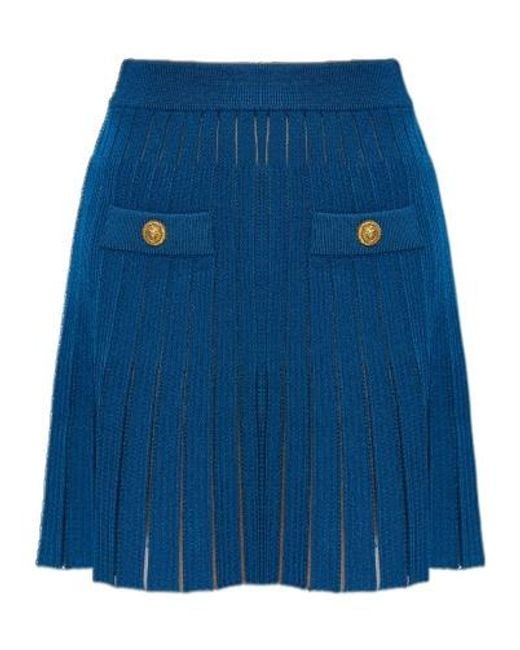 Balmain Blue Elastic Waist Midi Skirt
