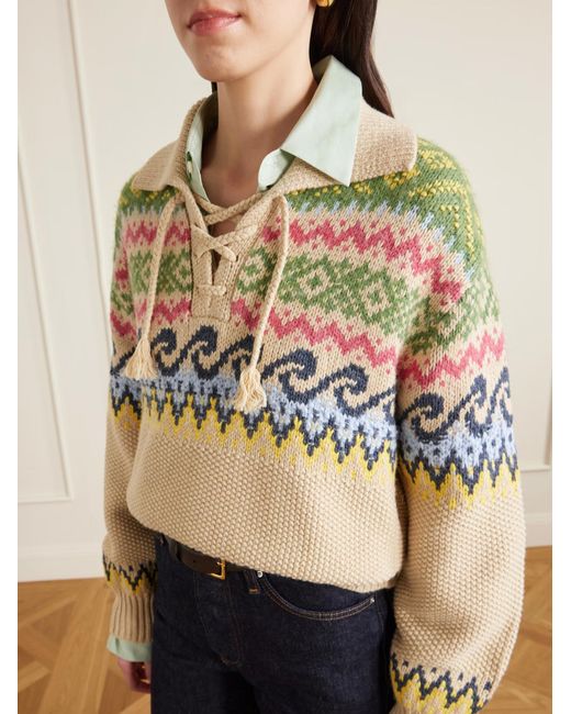 Polo Ralph Lauren Metallic Lace-Up Fair Isle Knitted Sweater