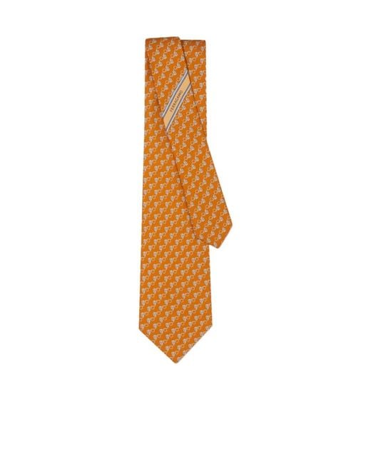 Ferragamo Orange Owl-Print Tie for men