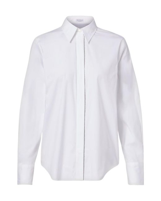 Brunello Cucinelli White Monili Cotton-Blend Poplin Shirt