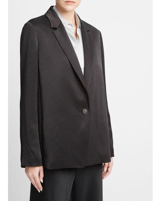 Vince Black Single-Breasted Satin Blazer