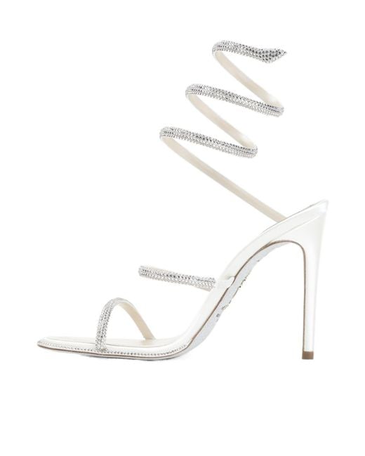 Rene Caovilla White Crystal Spiral Heeled Sandals