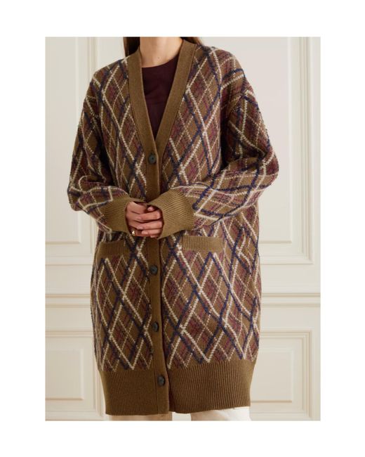 Nili Lotan Brown Diamond Pattern Knit Sweater