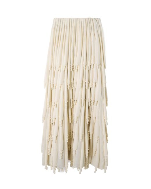 Alaïa Natural Layered Pleated Midi Skirt