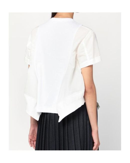 Sacai White Button-Detailed Short-Sleeved Top