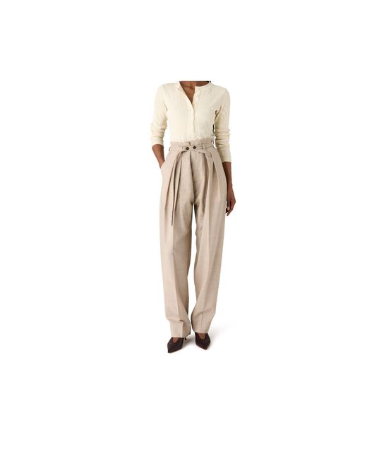 Bottega Veneta Natural Pleated Casual Trousers