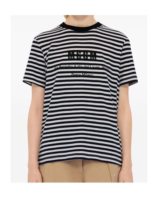 MSGM Black Striped Crewenck T-Shirt